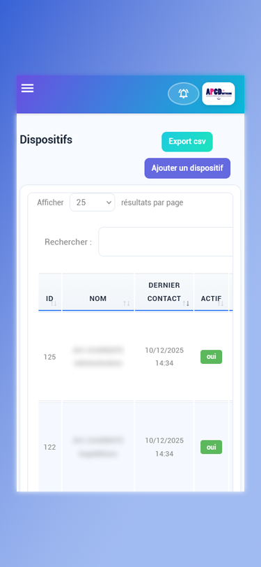 Interface APCD Diffusion - Vue Mobile